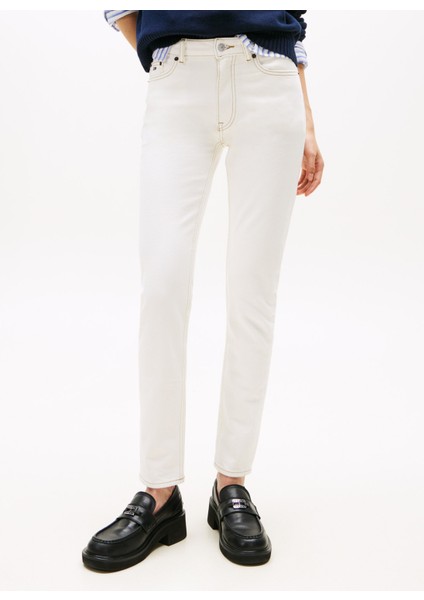 Yüksek Bel Dar Paça Slim Fit Beyaz Kadın Denim Pantolon DW0DW221631D0 modelleri