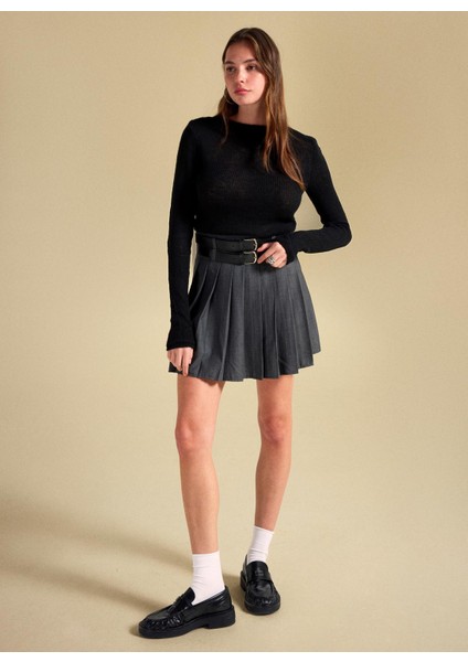 Yüksek Bel Antrasit Kadın Piliseli Mini Etek PBF5WL-ETK5106 modelleri