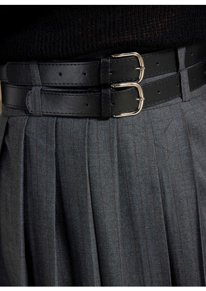 Yüksek Bel Antrasit Kadın Piliseli Mini Etek PBF5WL-ETK5106