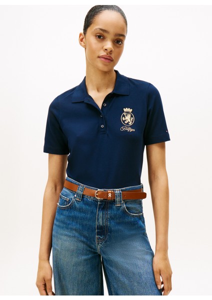 Işlemeli Mavi Kadın Polo T-Shirt fiyatları