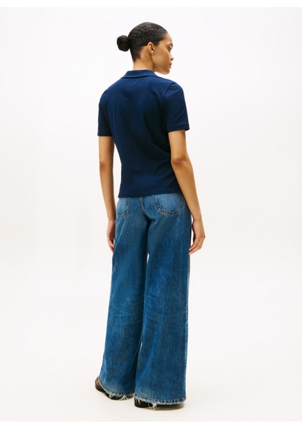 Işlemeli Mavi Kadın Polo T-Shirt fırsatları