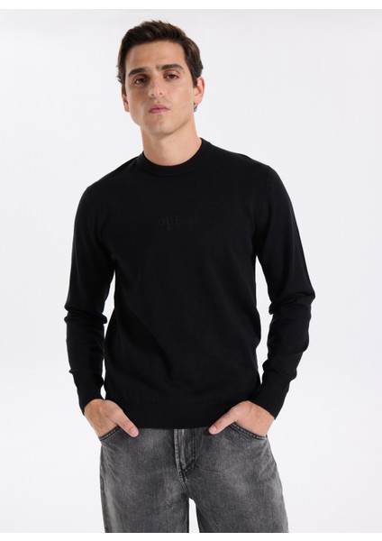 Bisiklet Yaka Standart Düz Siyah Erkek Kazak M5YR08Z3FC2-JBLK Hervey Erkek Triko modelleri