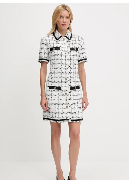 Gömlek Yaka Çizgili Siyah - Beyaz Kısa Kadın Elbise A3W13031