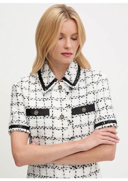 Gömlek Yaka Çizgili Siyah - Beyaz Kısa Kadın Elbise A3W13031 modelleri