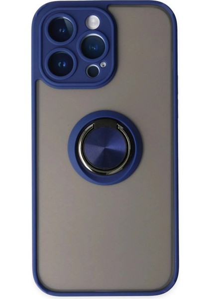 iPhone 14 Pro Max Kılıf Montreal Yüzüklü Silikon Kapak - Lacivert
