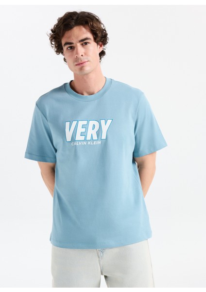 Bisiklet Yaka Baskılı Mavi Erkek T-Shirt LV04RD800GCJQ Ss 20S Sn Very Graphı