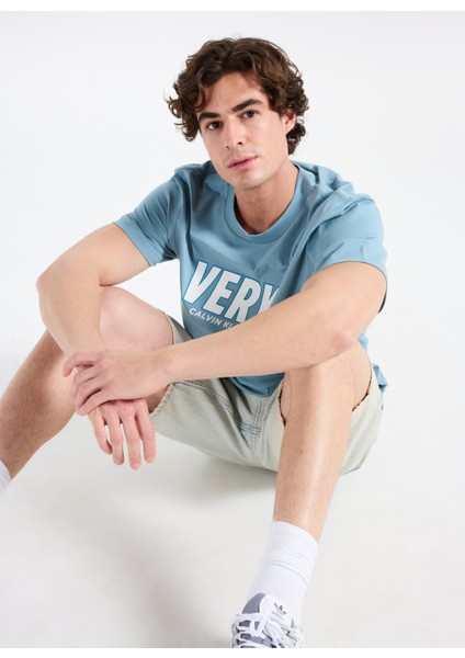 Bisiklet Yaka Baskılı Mavi Erkek T-Shirt LV04RD800GCJQ Ss 20S Sn Very Graphı modelleri