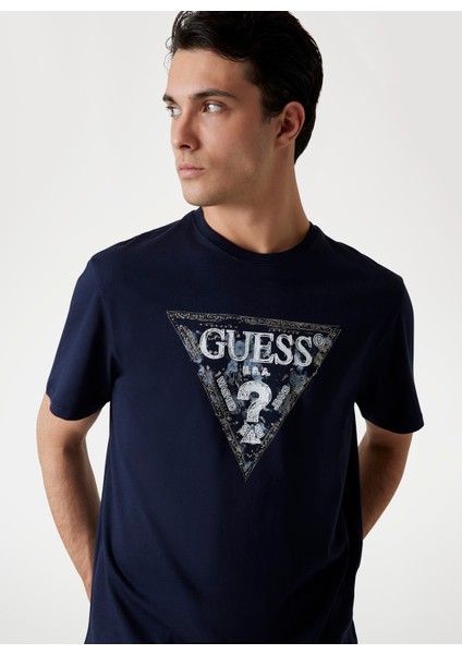 Bisiklet Yaka Baskılı Lacivert Erkek T-Shirt M5YI15I3Z14-G7V2 Triangle Erkek Reg modelleri