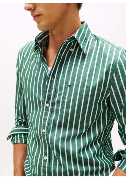 Normal Gömlek Yaka Yeşil Erkek Gömlek MW0MW404560CG_FLEX Poplın Ground St modelleri