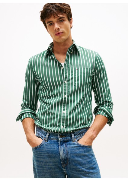 Normal Gömlek Yaka Yeşil Erkek Gömlek MW0MW404560CG_FLEX Poplın Ground St fiyatları