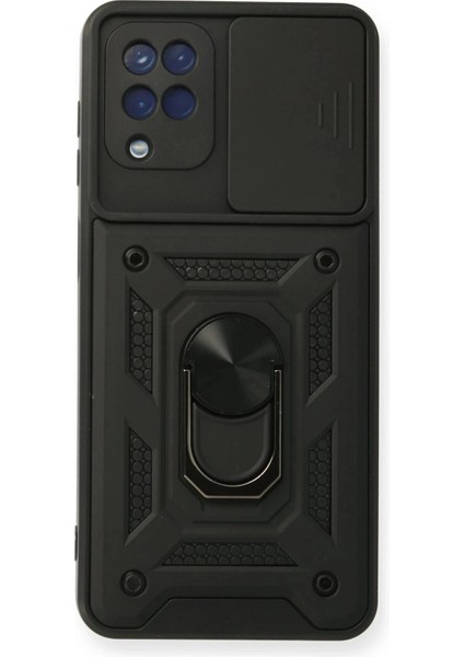 Samsung Galaxy A12 Kılıf Pars Lens Yüzüklü Silikon - Siyah