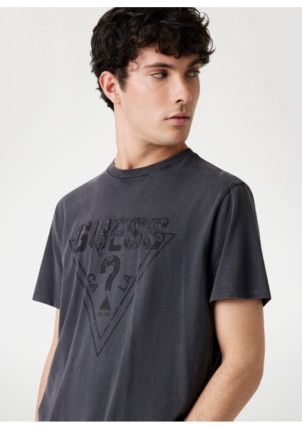 Bisiklet Yaka Baskılı Siyah Erkek T-Shirt M5YI42KBW41-JTMU Embroid Erkek Regu fiyatları