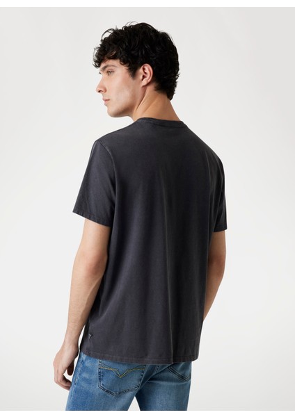 Bisiklet Yaka Baskılı Siyah Erkek T-Shirt M5YI42KBW41-JTMU Embroid Erkek Regu fırsatları