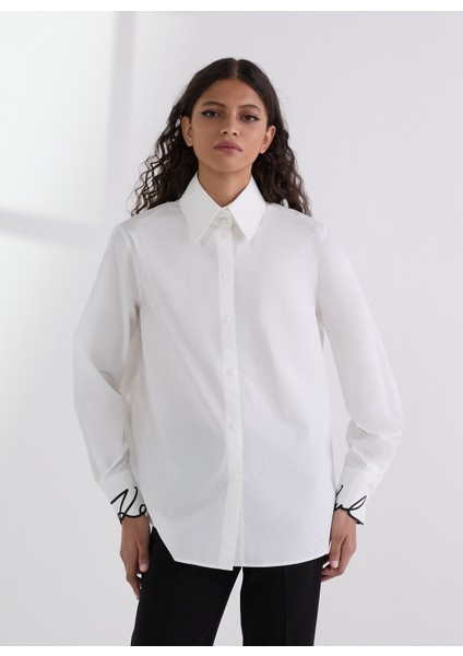 Standart Gömlek Yaka Düz Beyaz Kadın Gömlek A3W11023