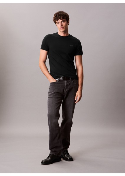 Bisiklet Yaka Siyah Erkek T-Shirt LV04LC240GUB1_SS Slım Stretch Cotto