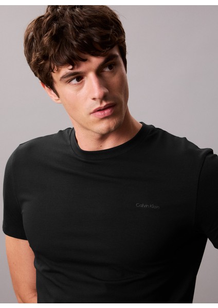 Bisiklet Yaka Siyah Erkek T-Shirt LV04LC240GUB1_SS Slım Stretch Cotto modelleri