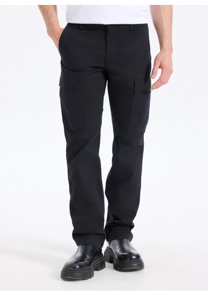 TB0A2PG90011-BROOKLINE Cargo Pant Siyah Normal Bel Straight Paça Regular Fit Düz Erkek Outdoor Pantolonu modelleri