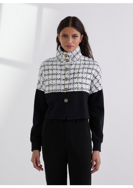 Standart Siyah - Beyaz Kadın Ceket A3W20005