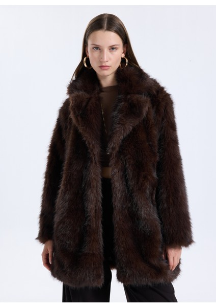 Koyu Kahve Kadın Kaban Onldawn Lıfe Faux Fur Coat cc Otw