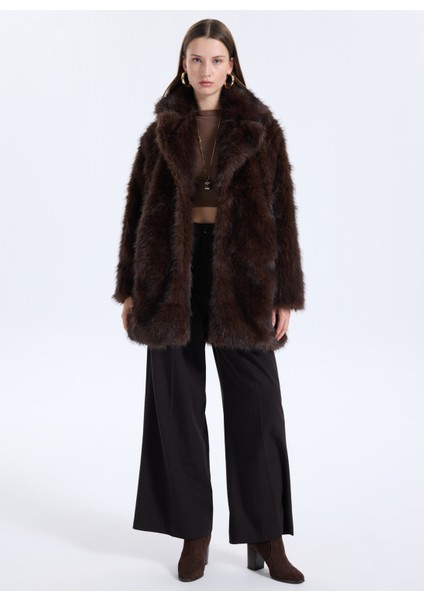 Koyu Kahve Kadın Kaban Onldawn Lıfe Faux Fur Coat cc Otw modelleri