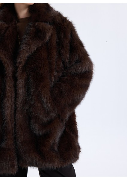 Koyu Kahve Kadın Kaban Onldawn Lıfe Faux Fur Coat cc Otw fırsatları