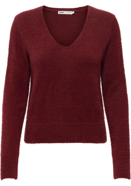 V Yaka Normal Düz Bordo Kazak Kadın Onlella Pıumo Ls V-Neck Knt