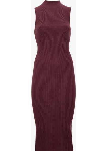 Dik Yaka Düz Kahve Standart Kadın Elbise Julia Kadın Ipek Kaşmir Karışımlı T