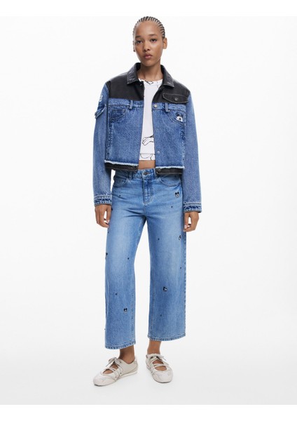 Yüksek Bel Düz Paça Standart Mavi Kadın Denim Pantolon 25WWDD17