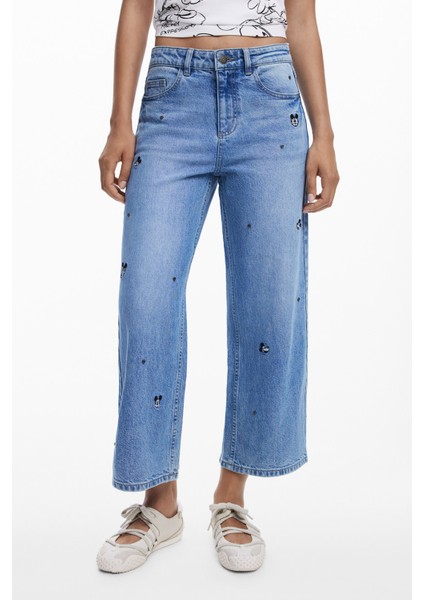 Yüksek Bel Düz Paça Standart Mavi Kadın Denim Pantolon 25WWDD17 modelleri