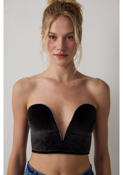Siyah Deep V Velvet Büstiyer modelleri