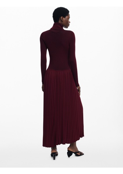 Balıkçı Yaka Düz Bordo Uzun Kadın Elbise 25WWVF09 fırsatları