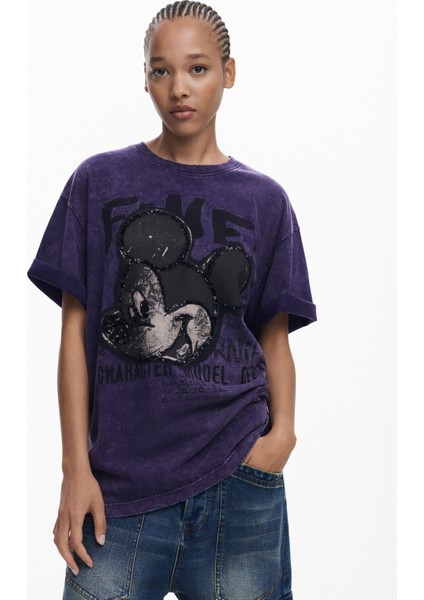 Yuvarlak Yaka Baskılı Mor Kadın T-Shirt 25WWTK60 fiyatları