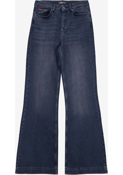 Yüksek Bel Geniş Paça Normal Siyah - Antrasit Kadın Denim Pantolon 261 Lcf 121008 Sandy Rosada Black