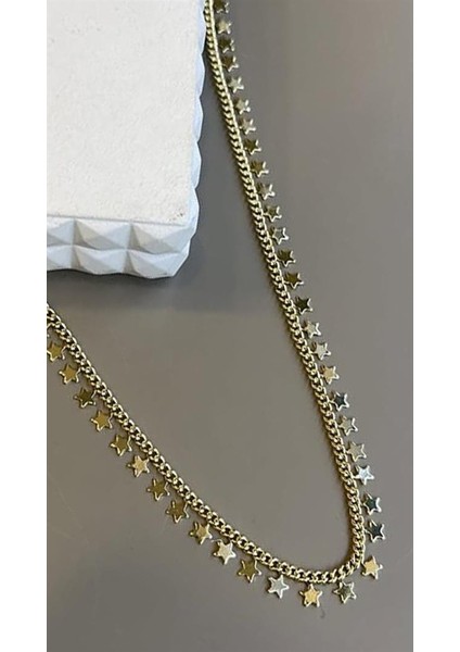 Yıldız Pullu Zincir Kolye - Altın