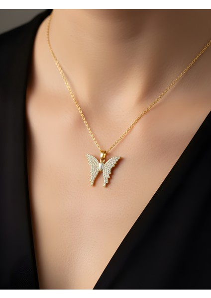 Kelebek Figürlü Çelik Kolye