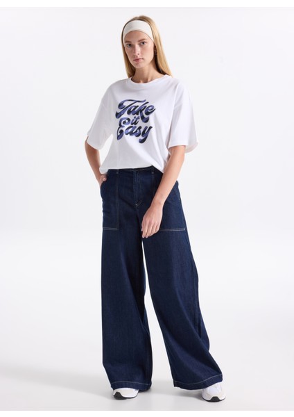 Bisiklet Yaka Beyaz - Mavi Kadın T-Shirt 3MI5D10AY modelleri