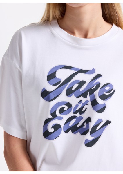 Bisiklet Yaka Beyaz - Mavi Kadın T-Shirt 3MI5D10AY indirimleri