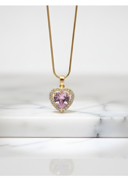 Kalp Taşlı Çelik Kolye