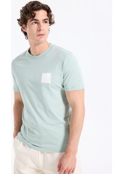 Bisiklet Yaka Düz Yeşil Erkek T-Shirt 50544458_DAPUSI modelleri