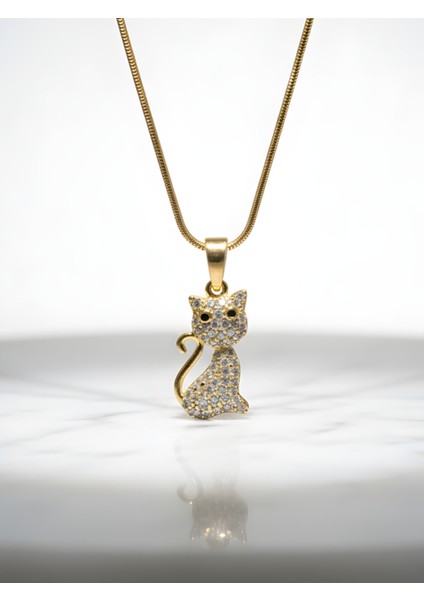 Taşlı Kedi Çelik Kolye