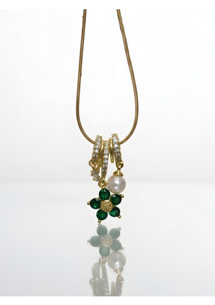 Çiçek ve Inci Şeklinde Çelik Kolye