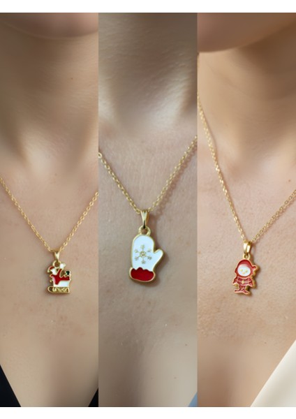 Yeni Yıl Üçlü Kombin Altın Kaplama Kolye Seti
