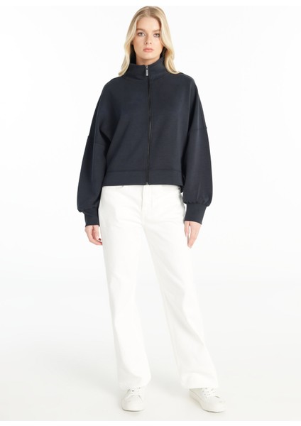 Dik Yaka Düz Siyah Kadın Sweatshırt TBWRTS1073 fiyatları