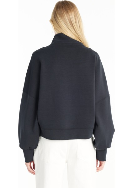 Dik Yaka Düz Siyah Kadın Sweatshırt TBWRTS1073 fırsatları