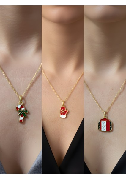 Yeni Yıl Üçlü Kombin Altın Kaplama Kolye Seti