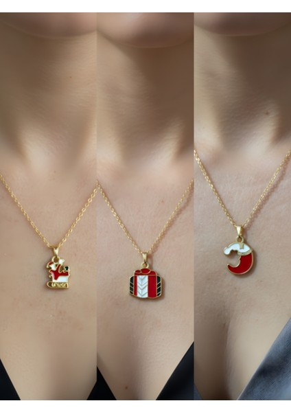 Yeni Yıl Üçlü Kombin Altın Kaplama Kolye Seti