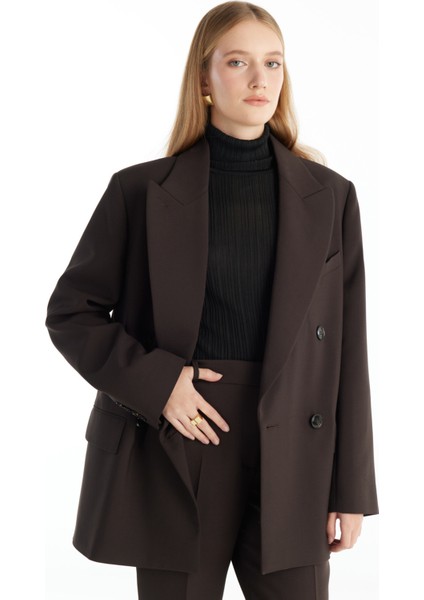 Oversized Koyu Kahve Kadın Ceket TBWRJC1018-3