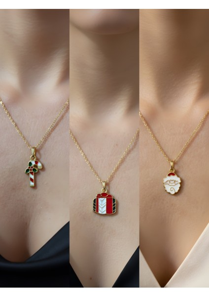 Yeni Yıl Üçlü Kombin Altın Kaplama Kolye Seti