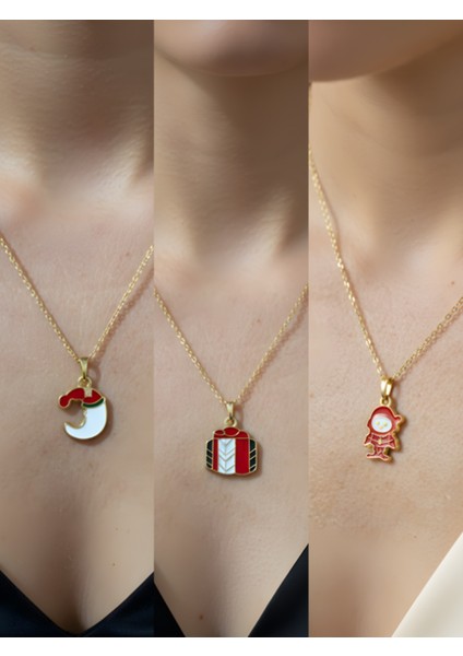 Yeni Yıl Üçlü Kombin Altın Kaplama Kolye Seti