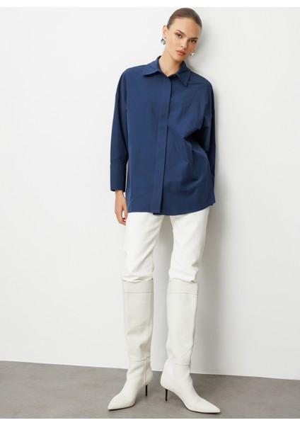 Klasik Yaka Düz Lacivert Kadın Tunik M1MZ1030210164